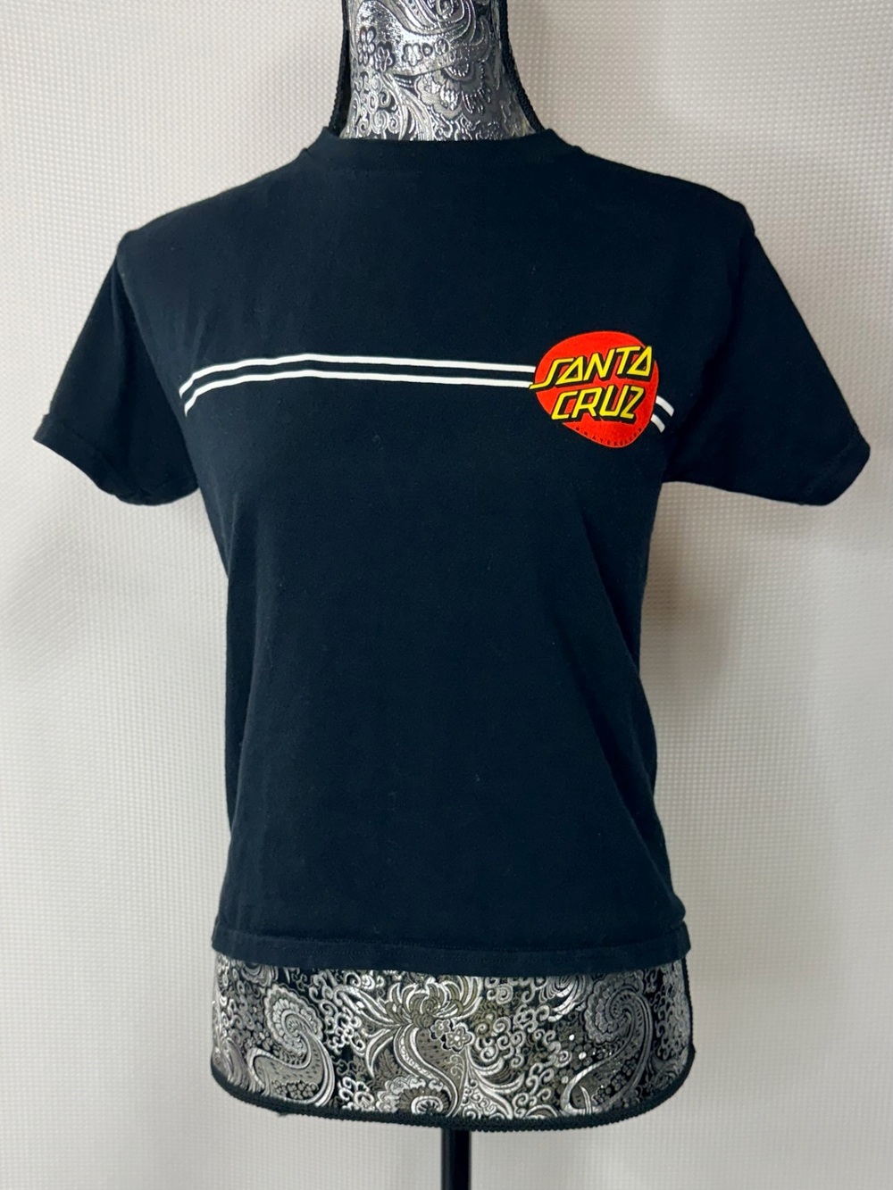 Santa Cruz Skateboards Black Tee with Red & Yellow Badge